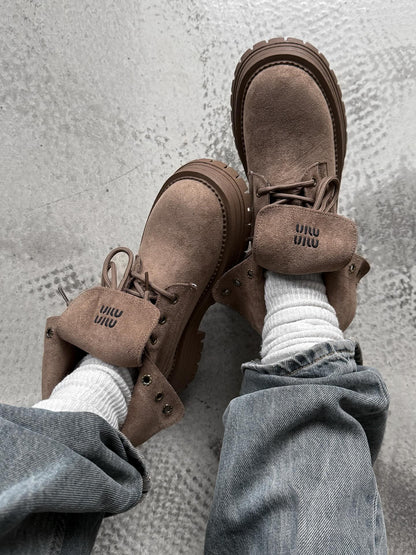 Suede Boots With Cushioned Fold-Over Collar