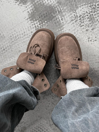 Suede Boots With Cushioned Fold-Over Collar