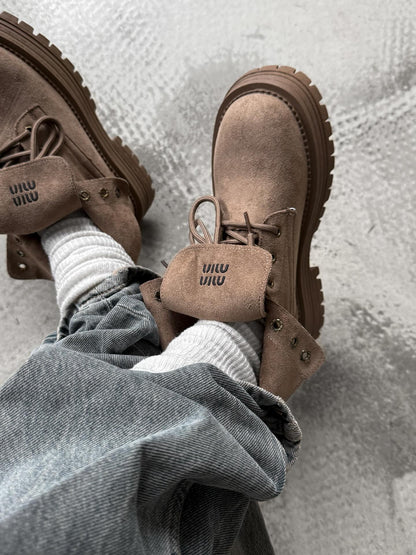 Suede Boots With Cushioned Fold-Over Collar