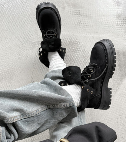 Suede Boots With Cushioned Fold-Over Collar