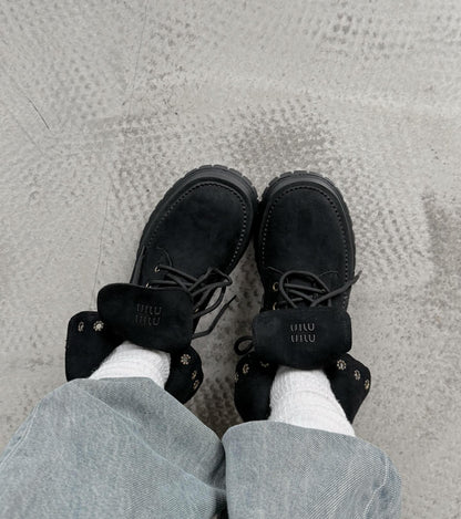 Suede Boots With Cushioned Fold-Over Collar