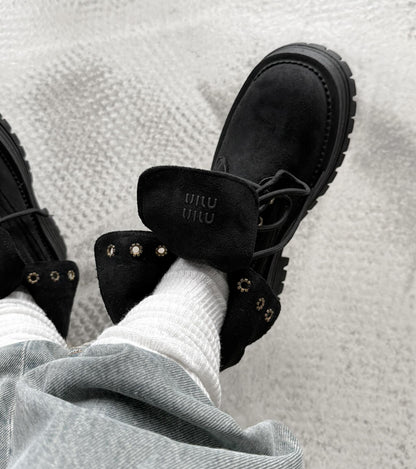 Suede Boots With Cushioned Fold-Over Collar