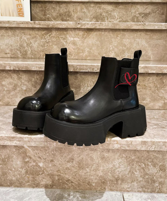 Black Leather Chelsea Boots With Chunky Lug Sole
