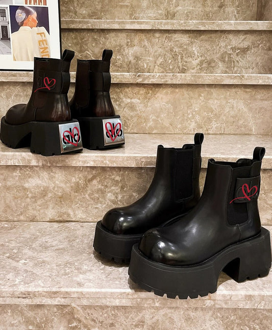 Black Leather Chelsea Boots With Chunky Lug Sole