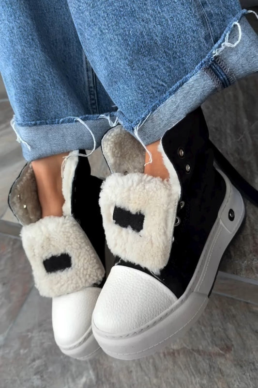 Black High-Top Sneakers With Faux Shearling Lining