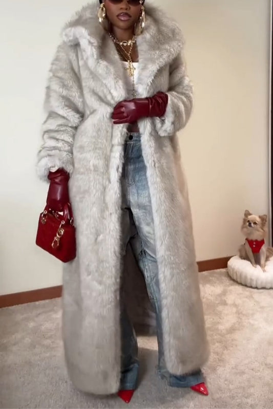 Ivory Faux-Fur Coat With Oversized Silhouette