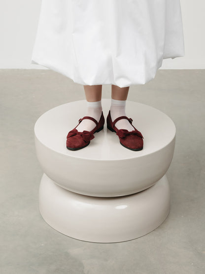 Burgundy Velvet Mary Janes With Bow Detail