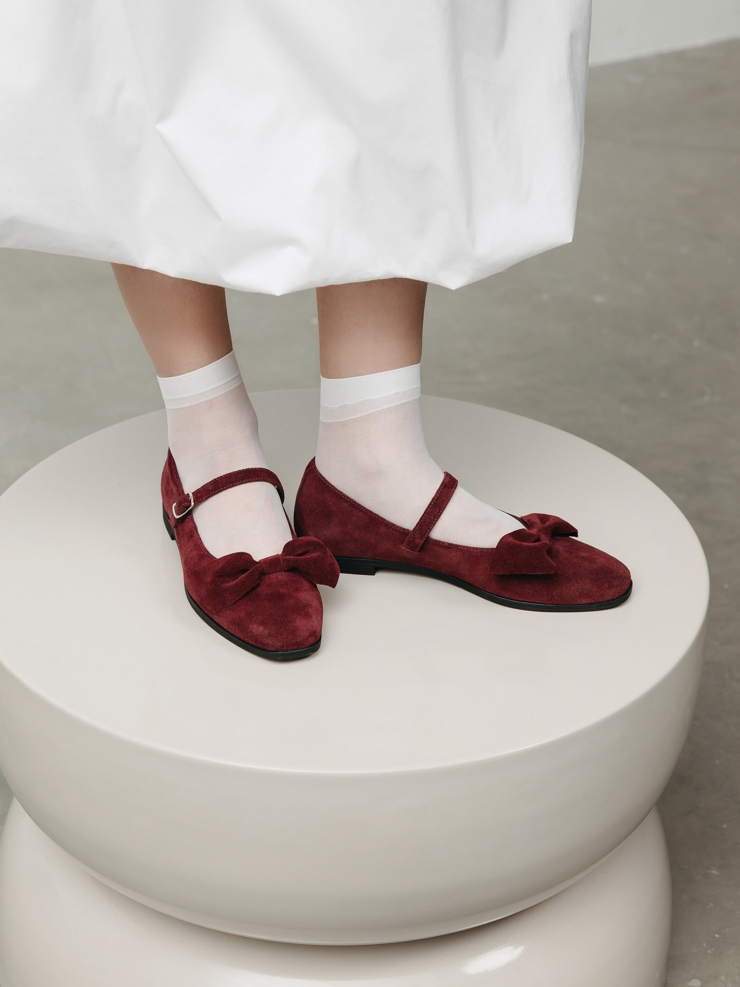 Burgundy Velvet Mary Janes With Bow Detail