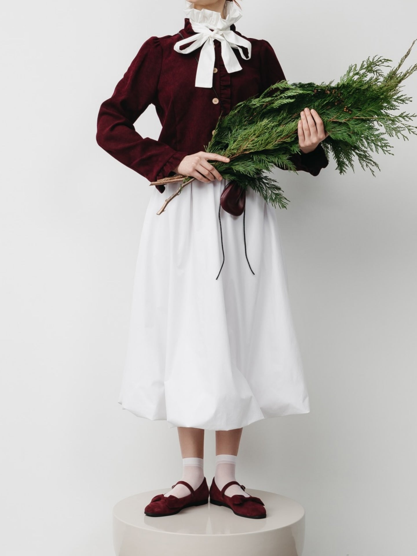 Burgundy Velvet Mary Janes With Bow Detail