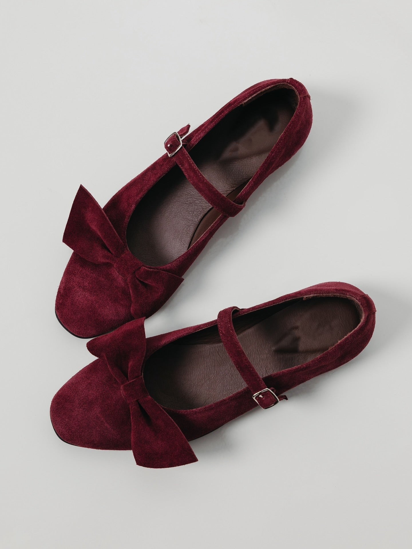 Burgundy Velvet Mary Janes With Bow Detail