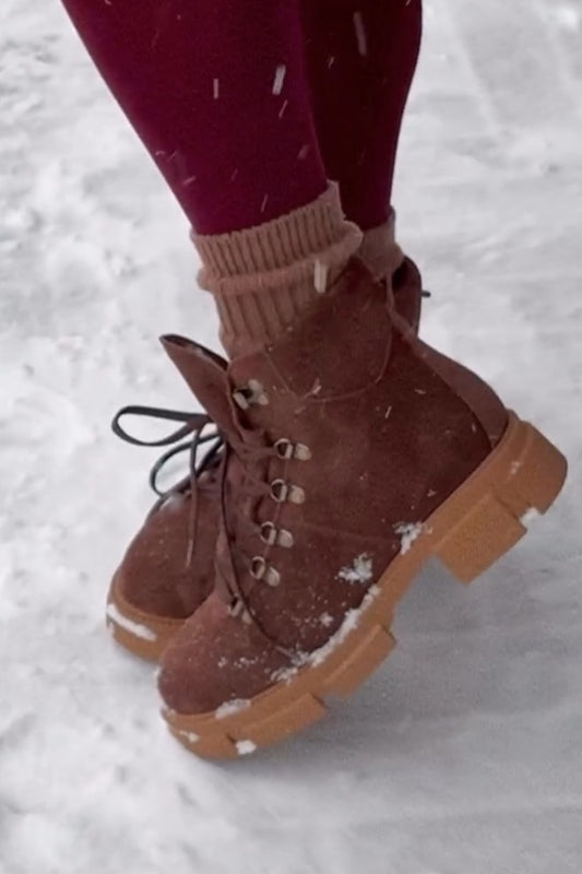 Tan Brown Hiking Boots With Snow Grip