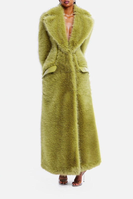 Green Faux Fur Coat With Oversized Silhouette