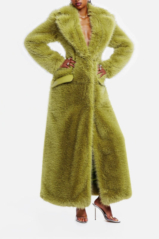 Green Faux Fur Coat With Oversized Silhouette