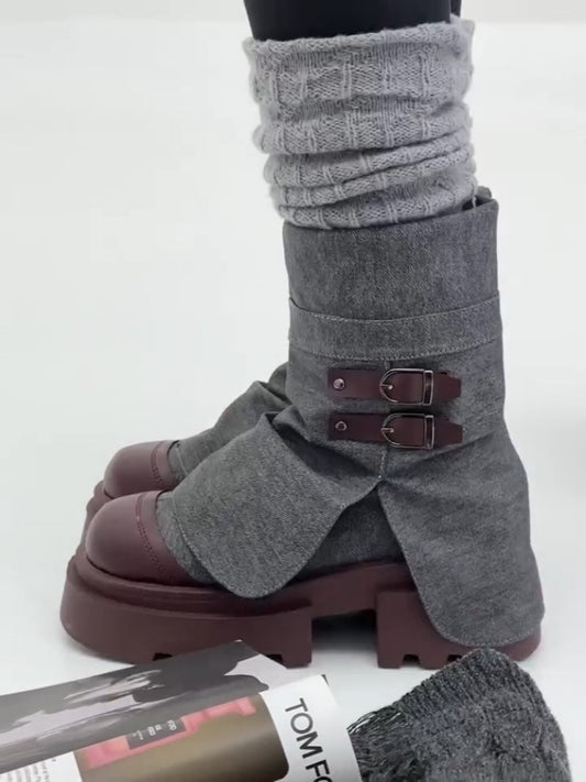 Gray Denim Western Boots