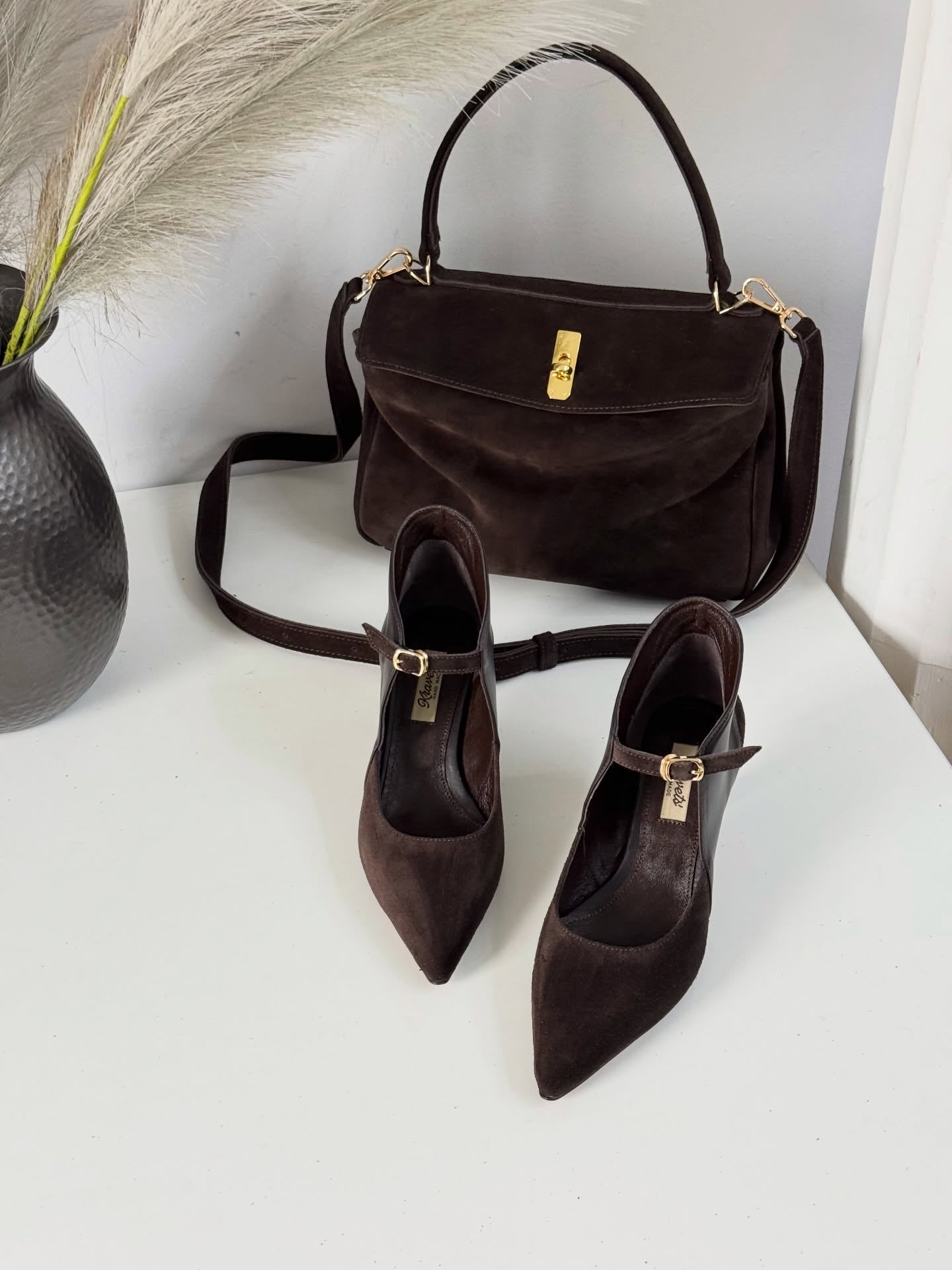 Black Suede & Leather Pointed-Toe Heels