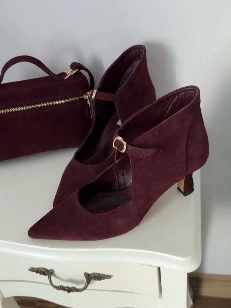 Black Suede & Leather Pointed-Toe Heels