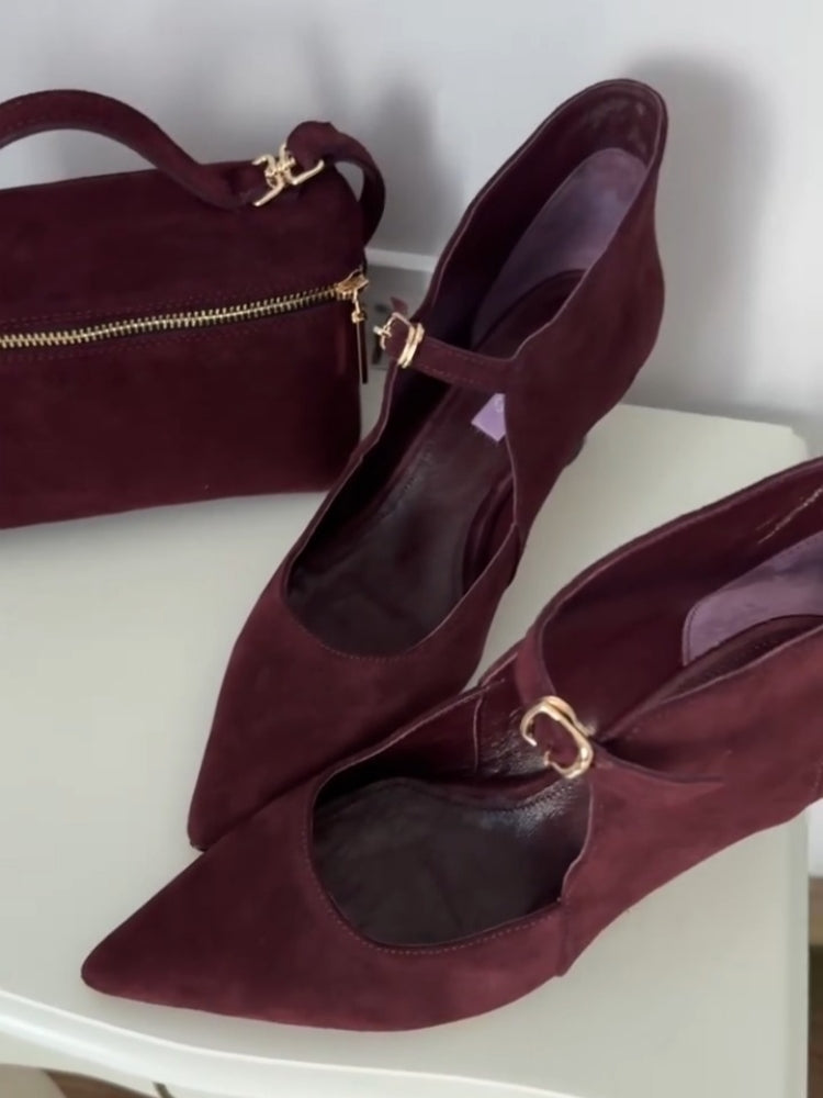 Black Suede & Leather Pointed-Toe Heels