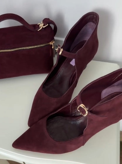 Black Suede & Leather Pointed-Toe Heels