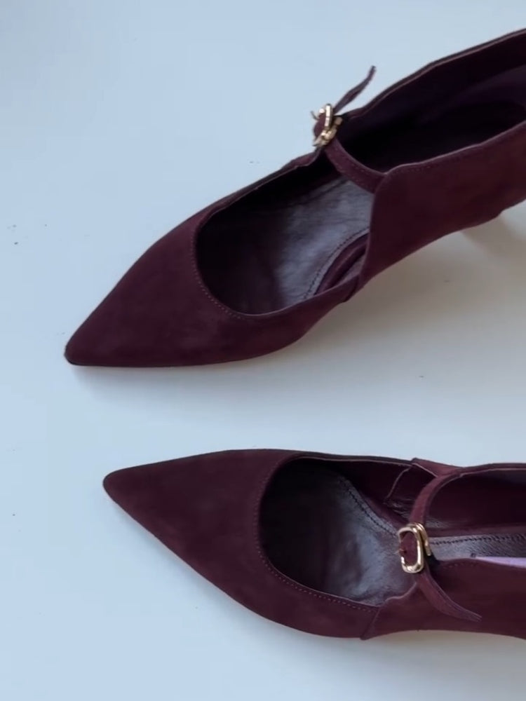 Black Suede & Leather Pointed-Toe Heels