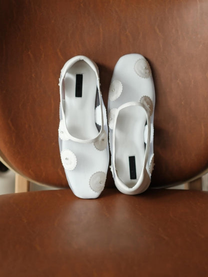 Mesh Flats With Mauve Floral Embellishments