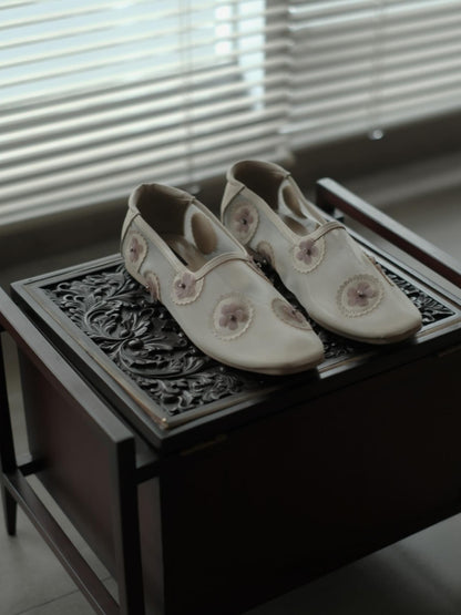 Mesh Flats With Mauve Floral Embellishments