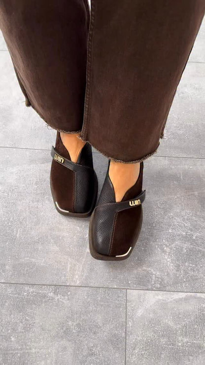 Suede Slip-On Shoes With Gold Logo Strap