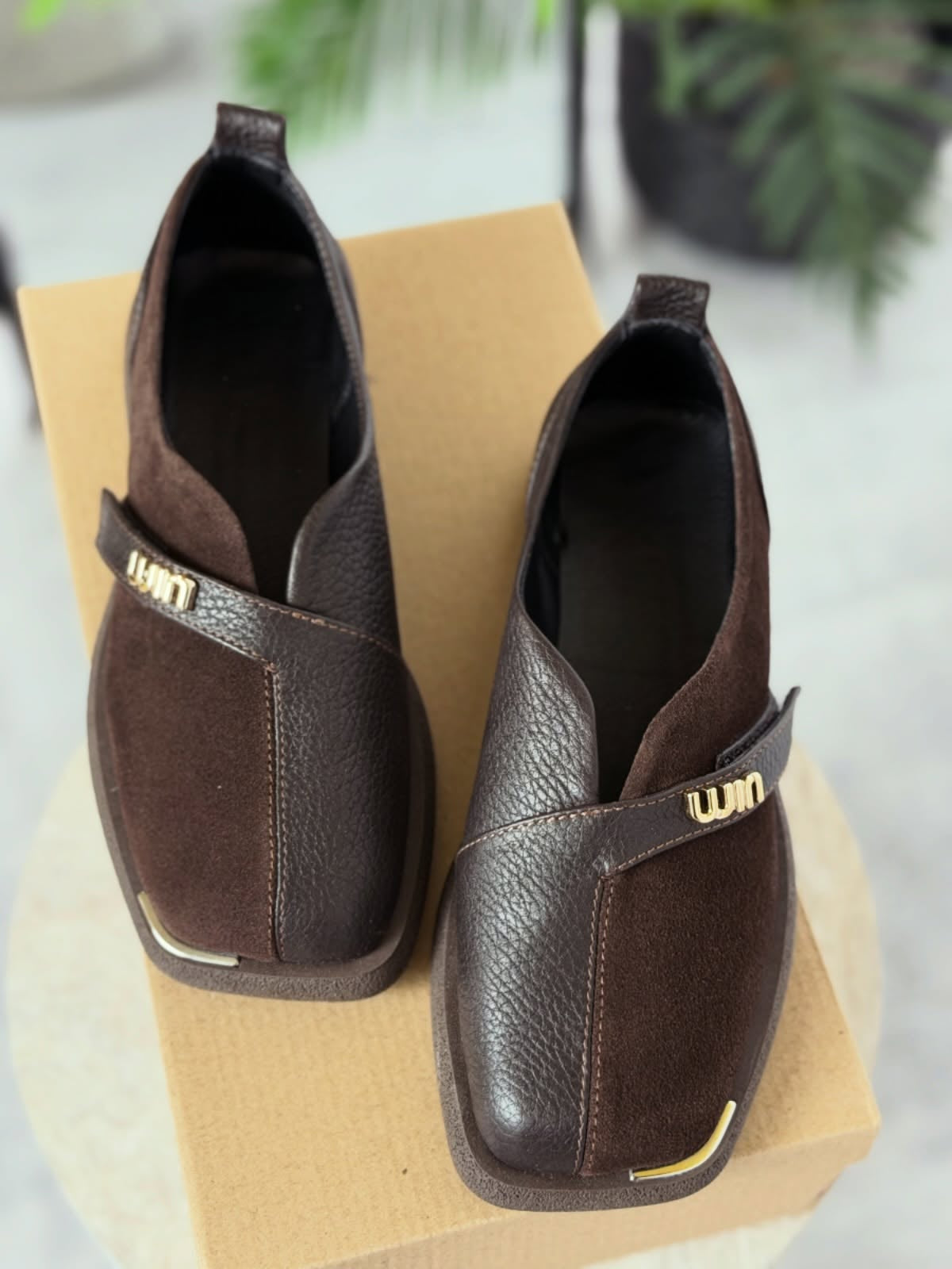 Suede Slip-On Shoes With Gold Logo Strap