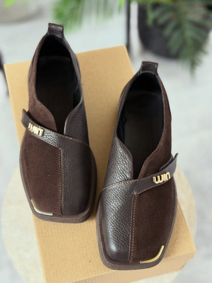 Suede Slip-On Shoes With Gold Logo Strap