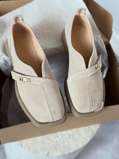 Suede Slip-On Shoes With Gold Logo Strap