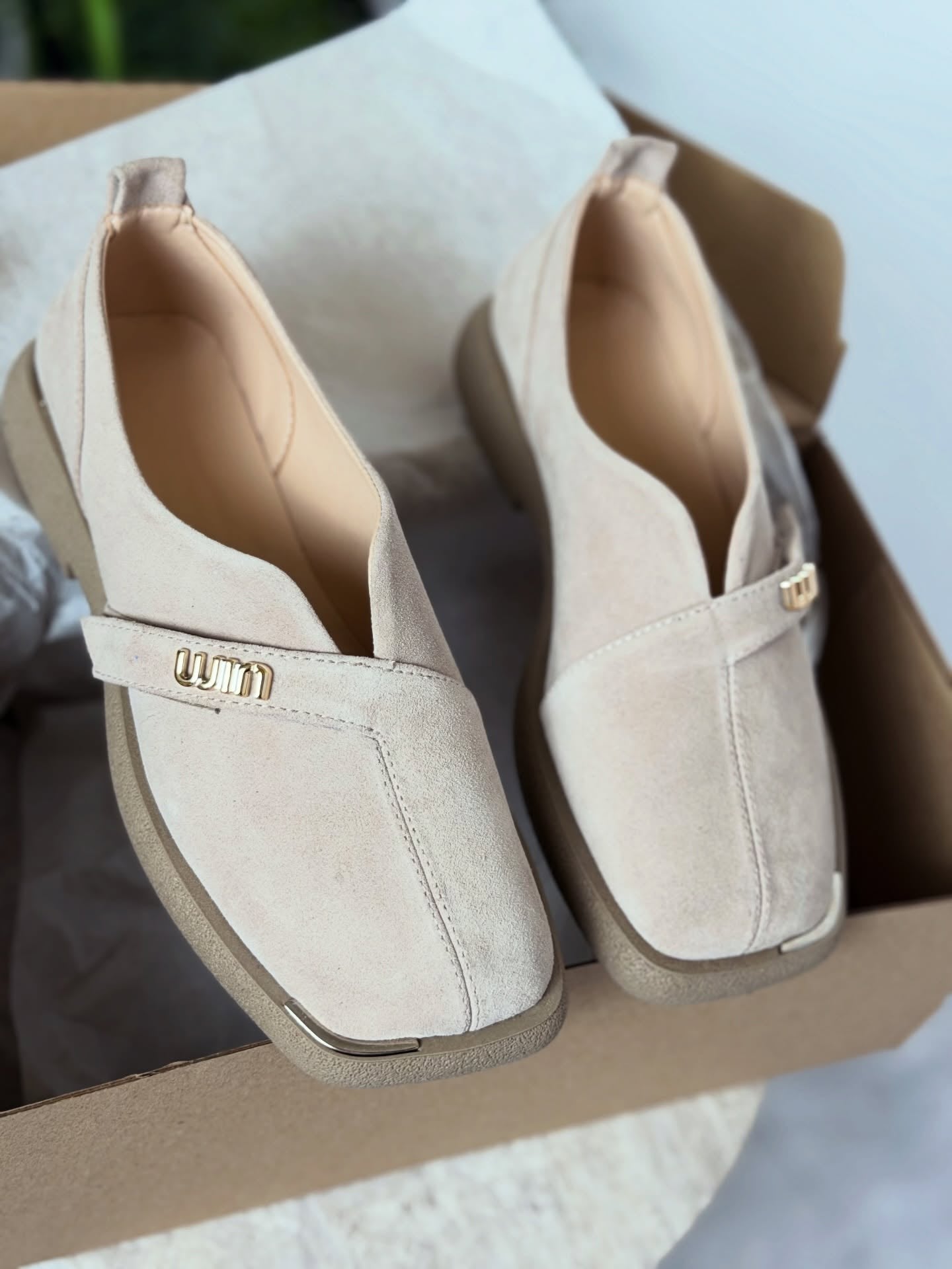 Suede Slip-On Shoes With Gold Logo Strap