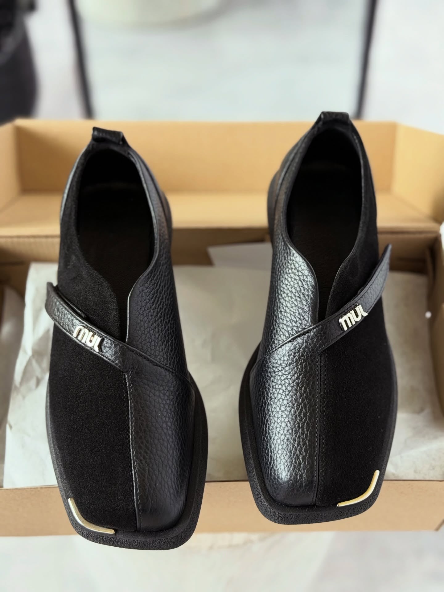 Suede Slip-On Shoes With Gold Logo Strap