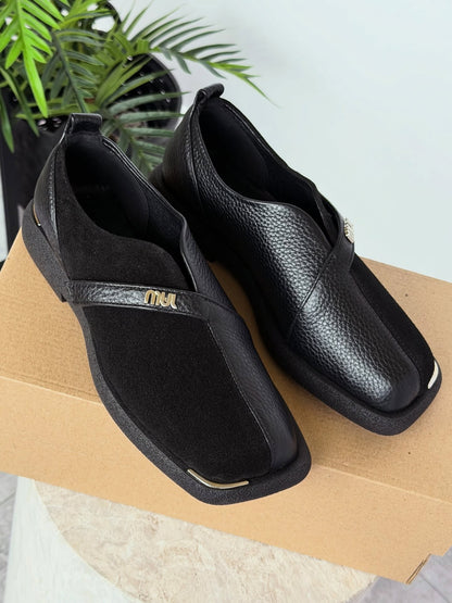 Suede Slip-On Shoes With Gold Logo Strap