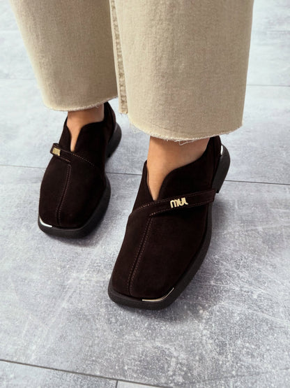 Suede Slip-On Shoes With Gold Logo Strap