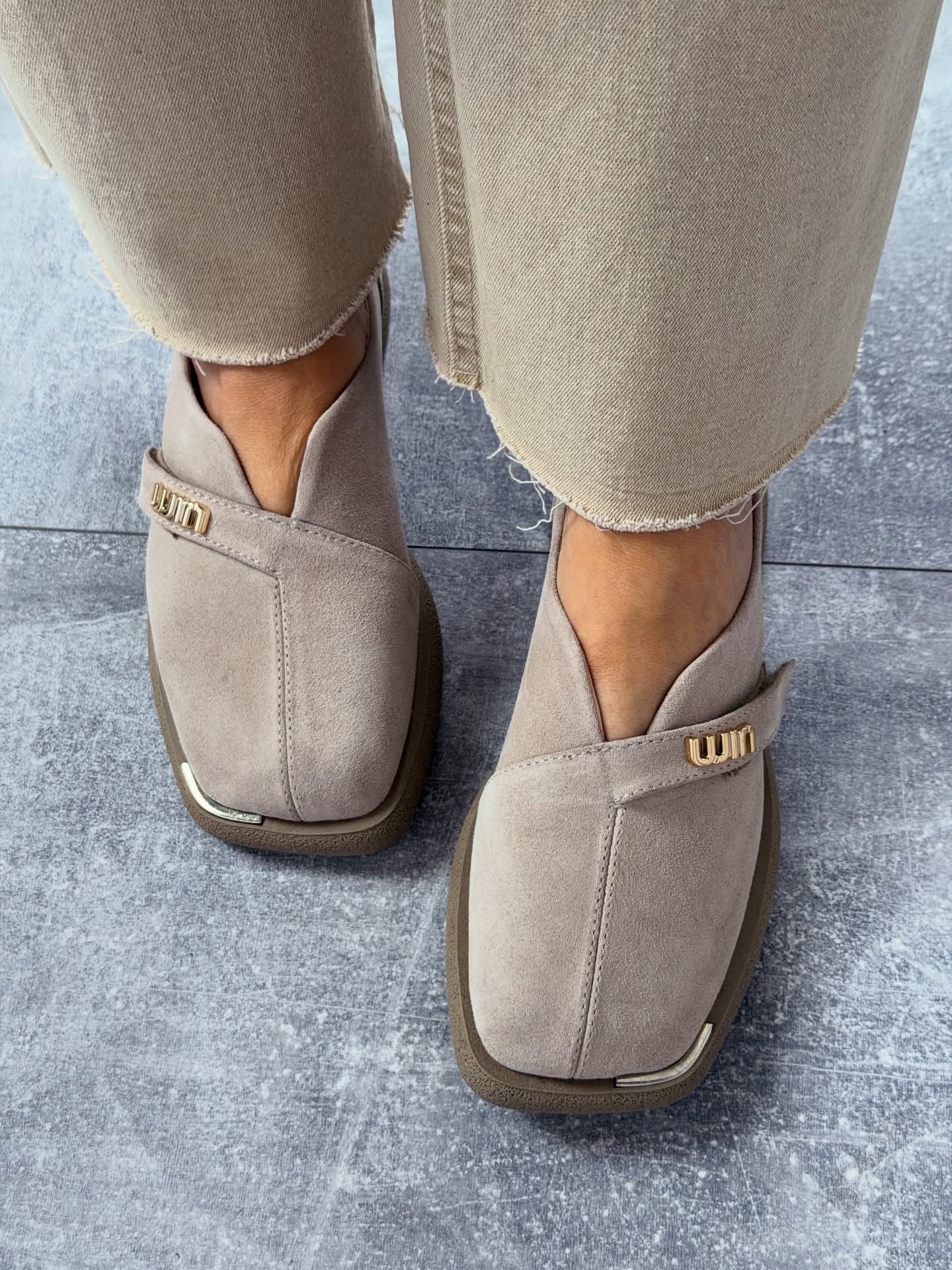 Suede Slip-On Shoes With Gold Logo Strap