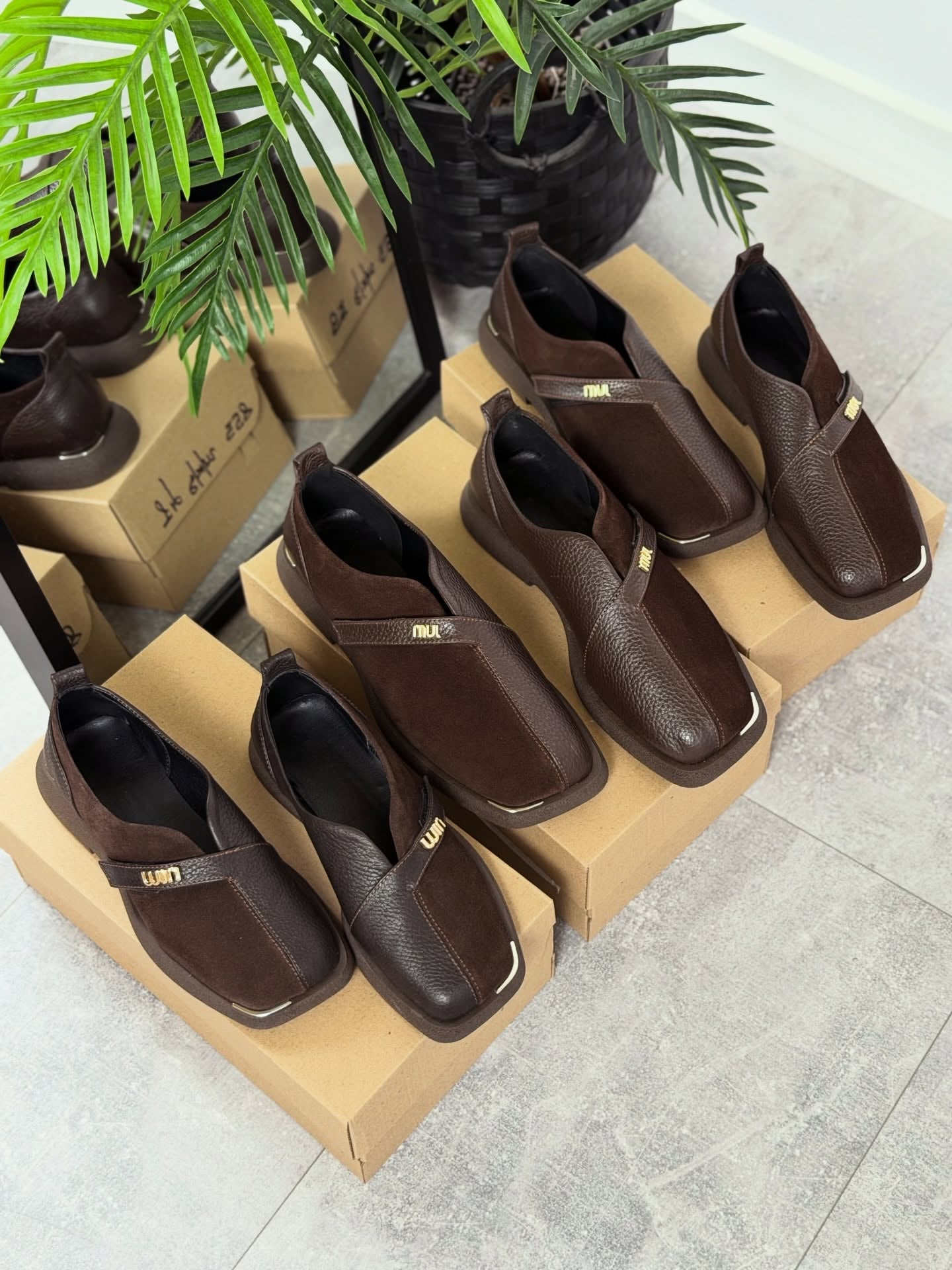 Suede Slip-On Shoes With Gold Logo Strap