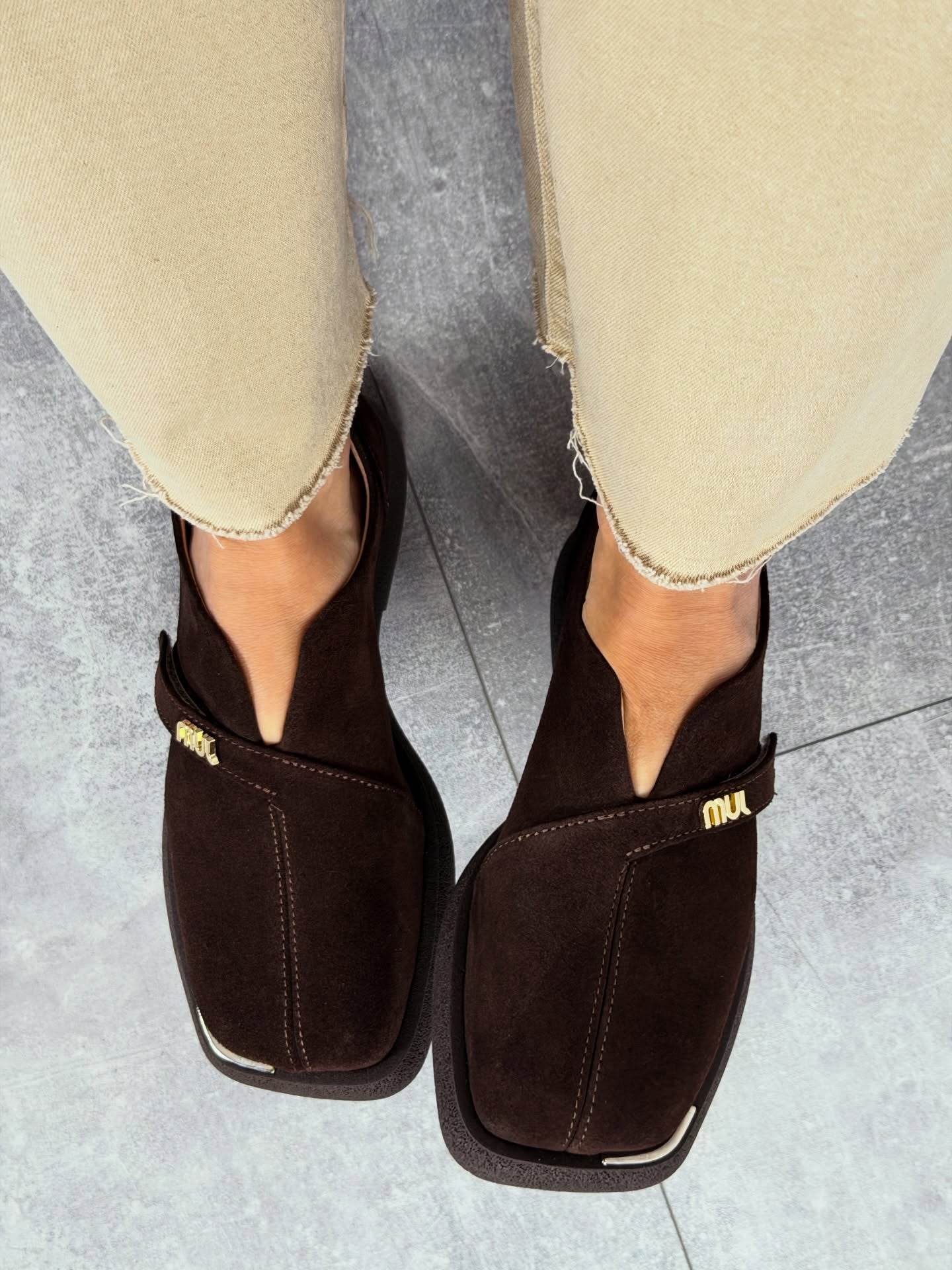 Suede Slip-On Shoes With Gold Logo Strap
