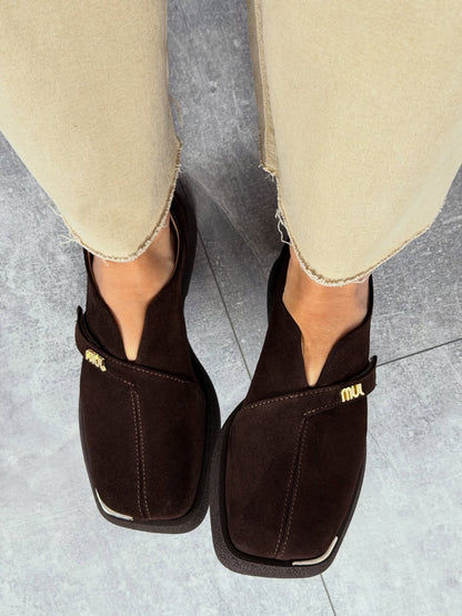Suede Slip-On Shoes With Gold Logo Strap