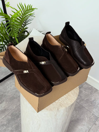Suede Slip-On Shoes With Gold Logo Strap