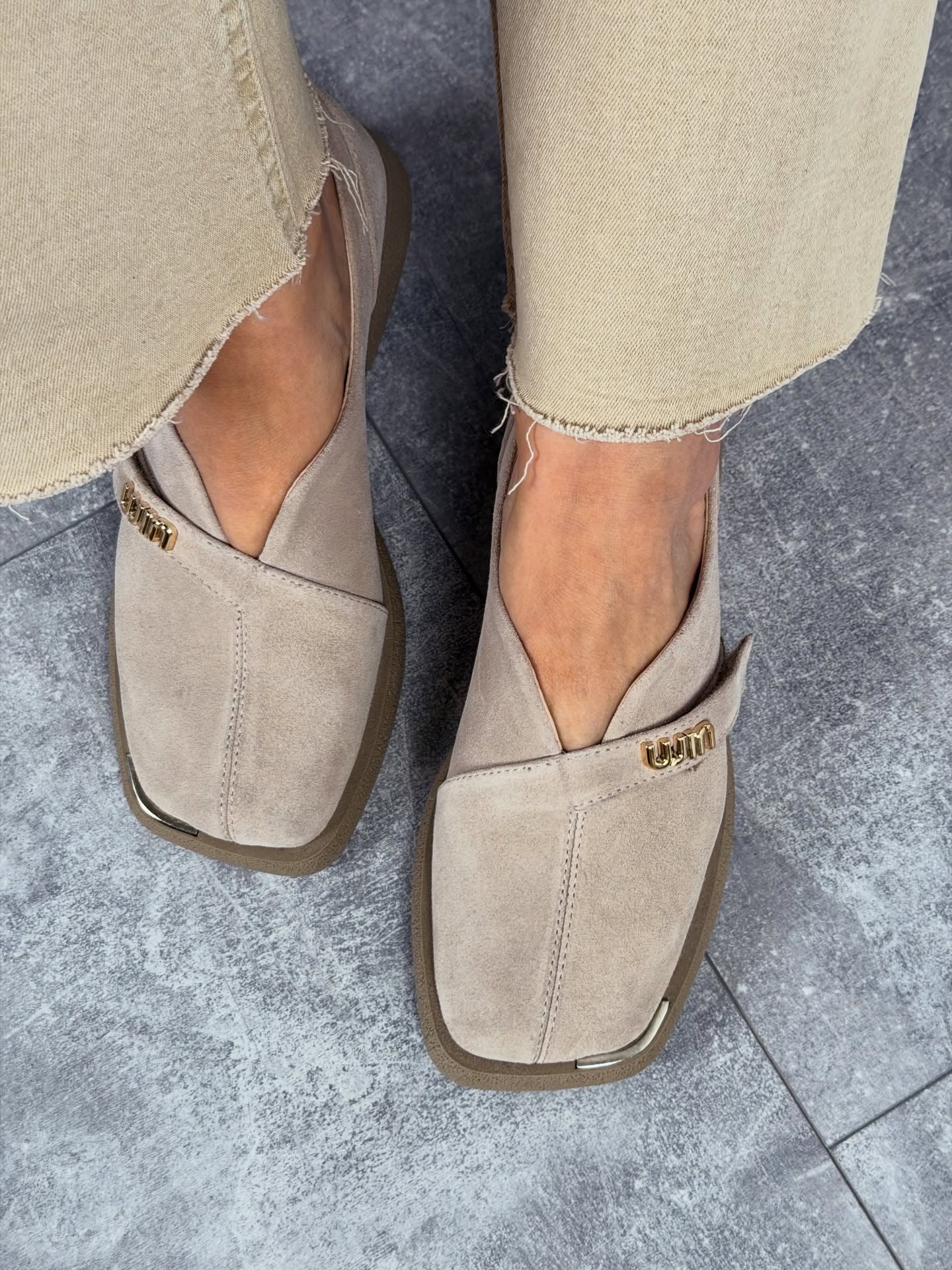 Suede Slip-On Shoes With Gold Logo Strap
