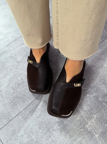 Suede Slip-On Shoes With Gold Logo Strap