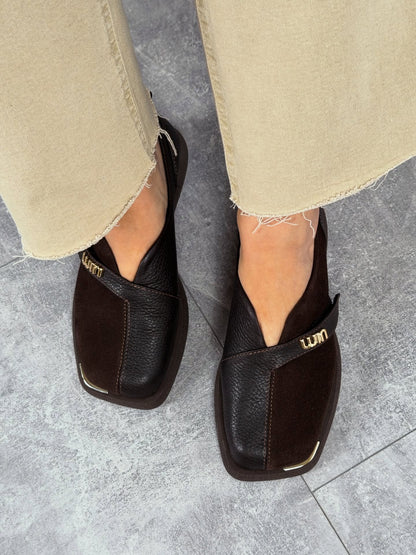 Suede Slip-On Shoes With Gold Logo Strap