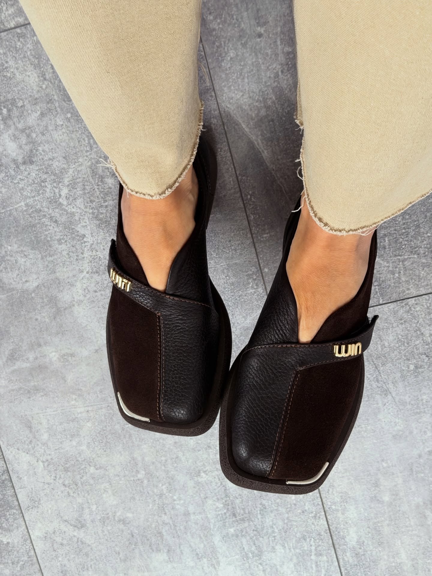 Suede Slip-On Shoes With Gold Logo Strap