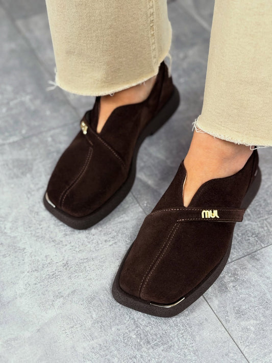 Suede Slip-On Shoes With Gold Logo Strap