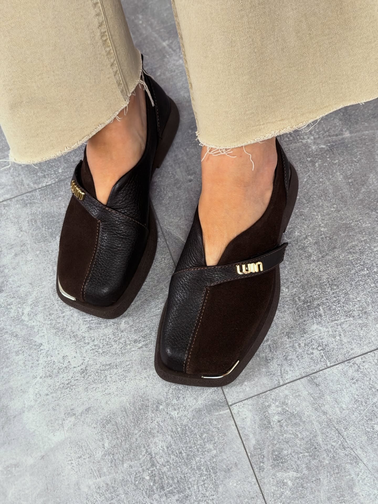 Suede Slip-On Shoes With Gold Logo Strap