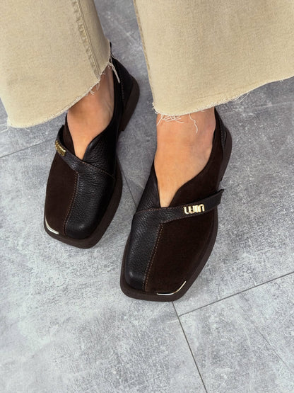 Suede Slip-On Shoes With Gold Logo Strap