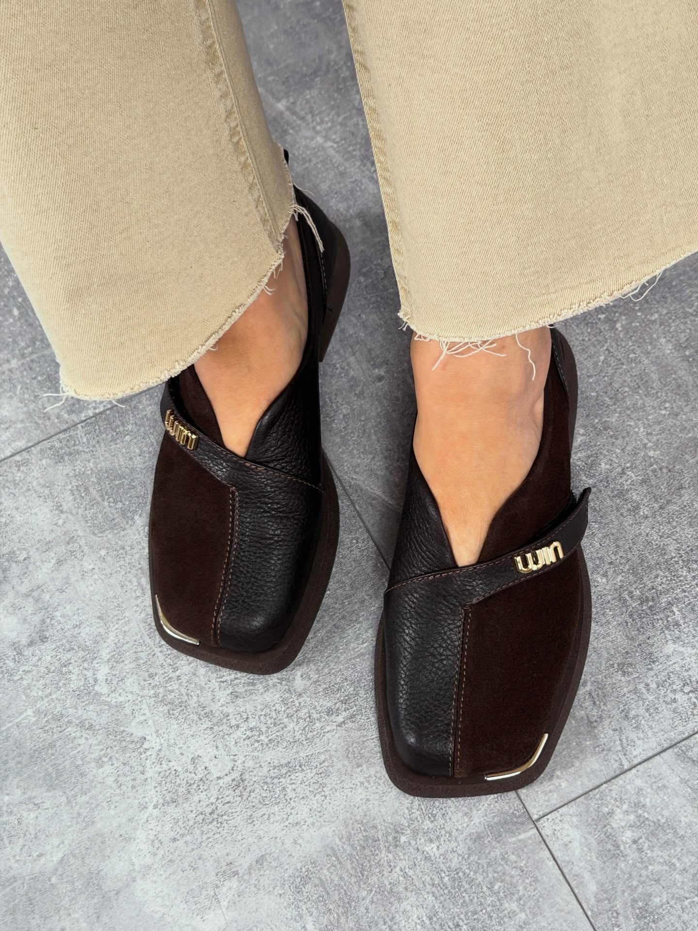 Suede Slip-On Shoes With Gold Logo Strap