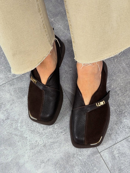 Suede Slip-On Shoes With Gold Logo Strap