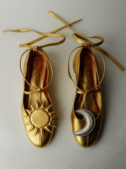 Ballet Flats With Moon And Sun Embellishments