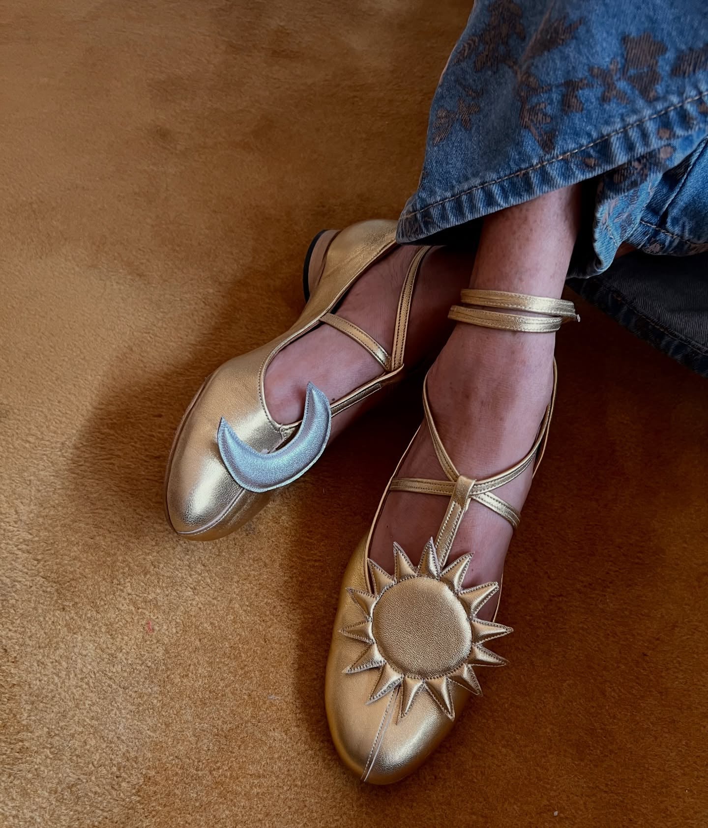 Ballet Flats With Moon And Sun Embellishments