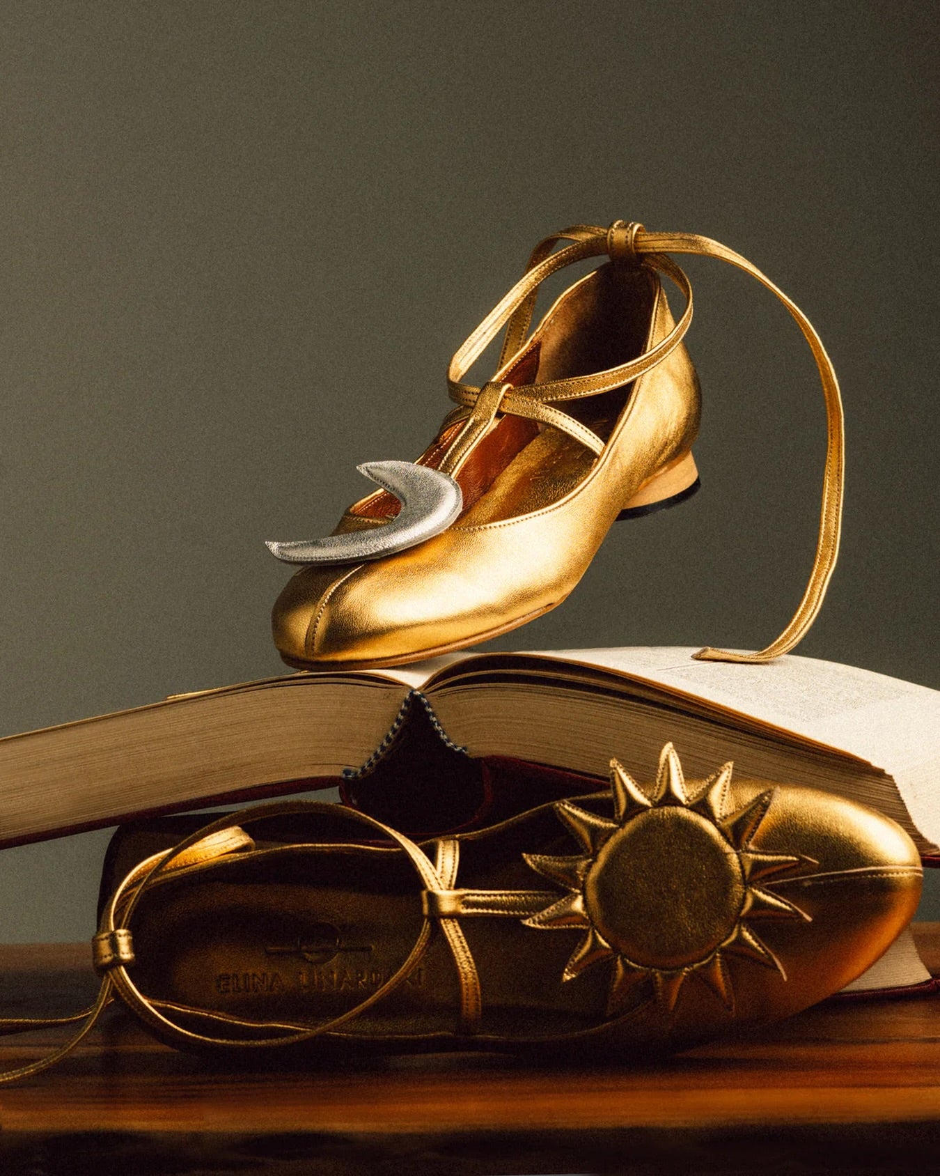 Ballet Flats With Moon And Sun Embellishments